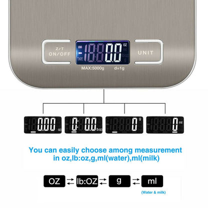 Digital Electronic Kitchen Food Diet Postal Scale Weight Balance 5KG 1g 11lb Kitchen Scales Stainless Steel Weighing For Food Diet Postal Balance Measuring LCD Precision Electronic
